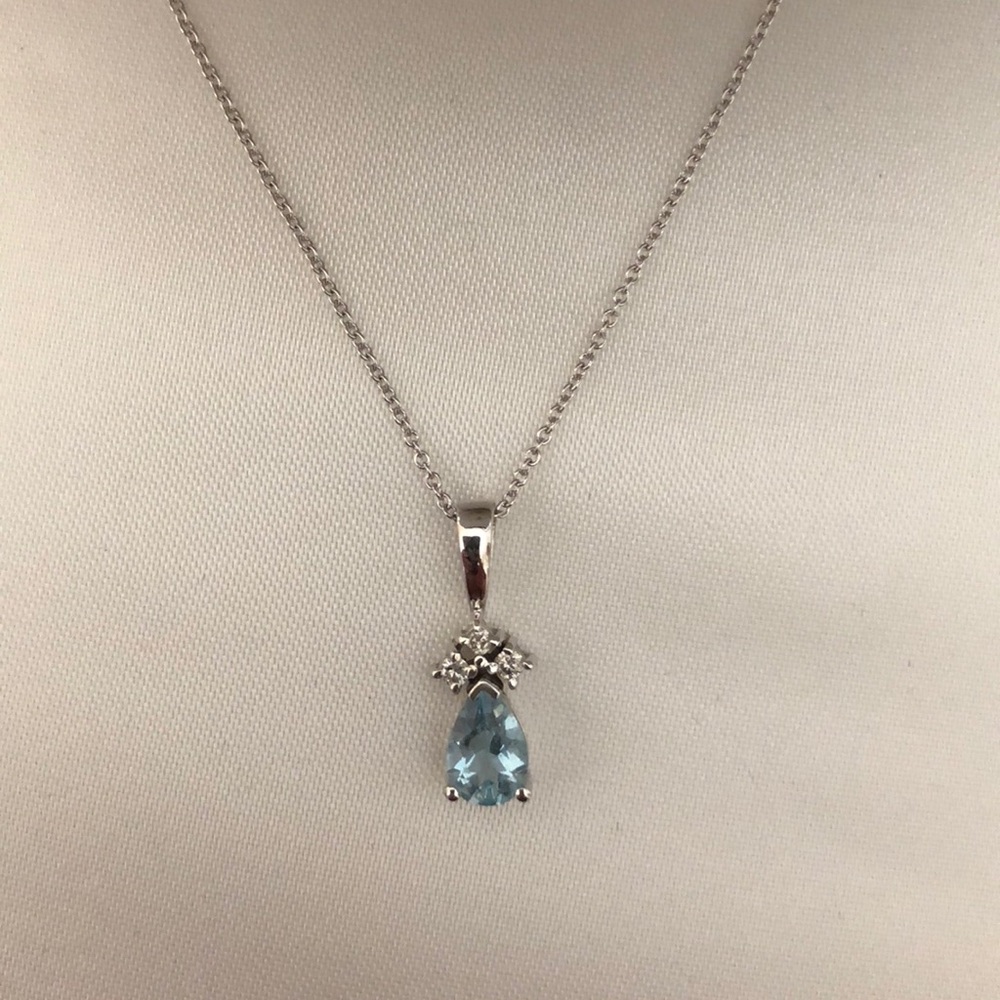 Aqua Marine and Diamond Pendant on dainty Chain.